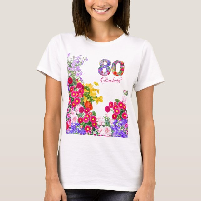 80e anniversaire fleuri invité d'honneur t-shirt (Devant)