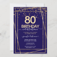 80e anniversaire Gold and Blue Invitation