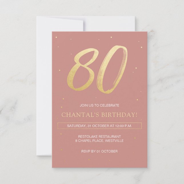 80e anniversaire Invitation avec Dusty Pink et Gol (Devant)