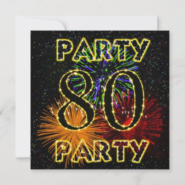 80e anniversaire invitation avec feu d'artifice (Devant)