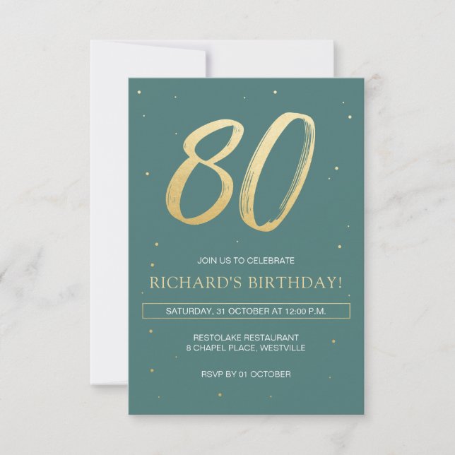 80e anniversaire Invitation avec Sage Green et Gol (Devant)