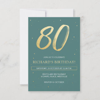 80e anniversaire Invitation avec Sage Green et Gol