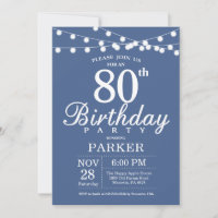 80e anniversaire Invitation Bleu