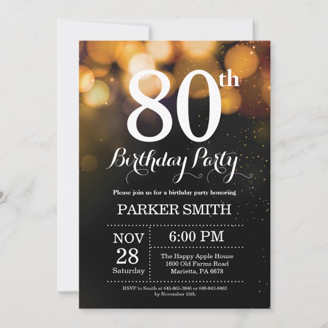 80e anniversaire Invitation Gold Parties scintilla (Devant)
