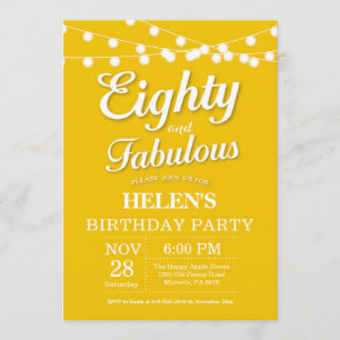 80e anniversaire Invitation Jaune Fabulous