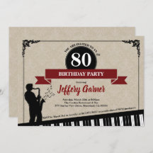 80e anniversaire invitation Jazz music thème