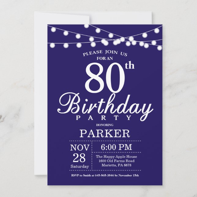 80e anniversaire Invitation Marine Bleue (Devant)