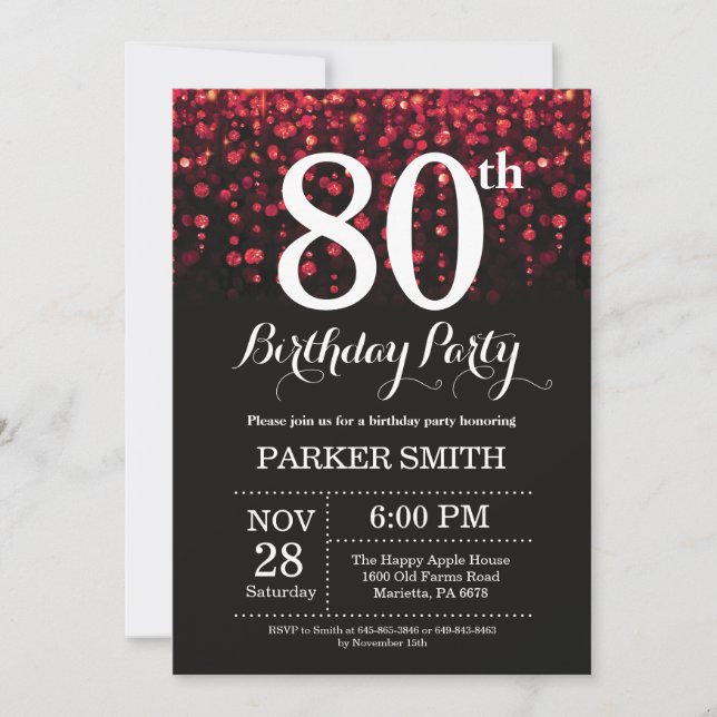 80e anniversaire Invitation Parties scintillant ro (Devant)