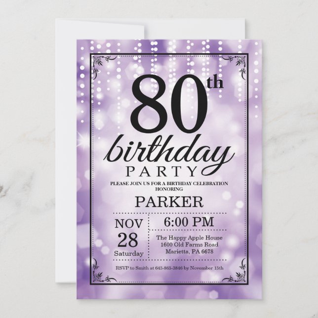 80e anniversaire Invitation Parties scintillant vi (Devant)