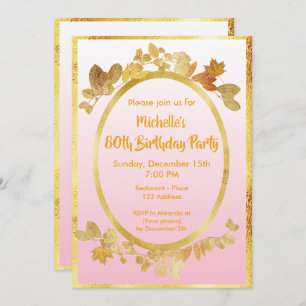 80e anniversaire invitation rose or