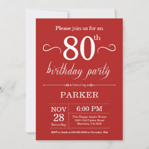 80e anniversaire Invitation Rouge