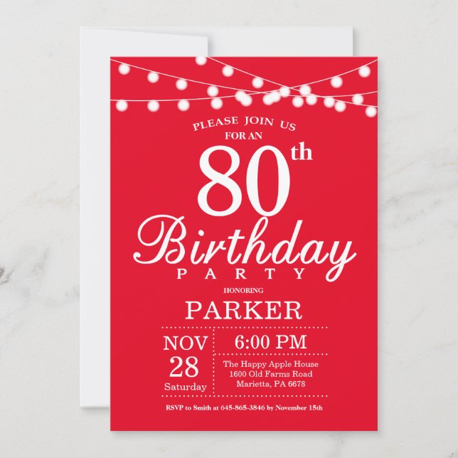 80e anniversaire Invitation Rouge (Devant)