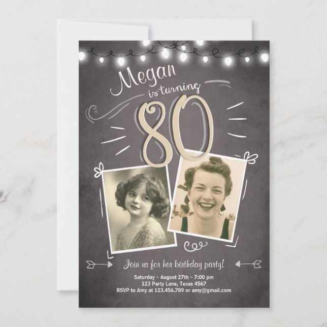 80e anniversaire Invitation Vintage 80e anniversai (Devant)