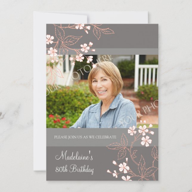 80e anniversaire Invitations de fête Fleurs de cor (Devant)