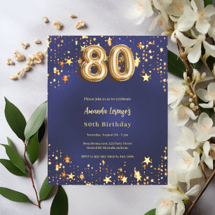 80e anniversaire marine bleu or étoiles invitation