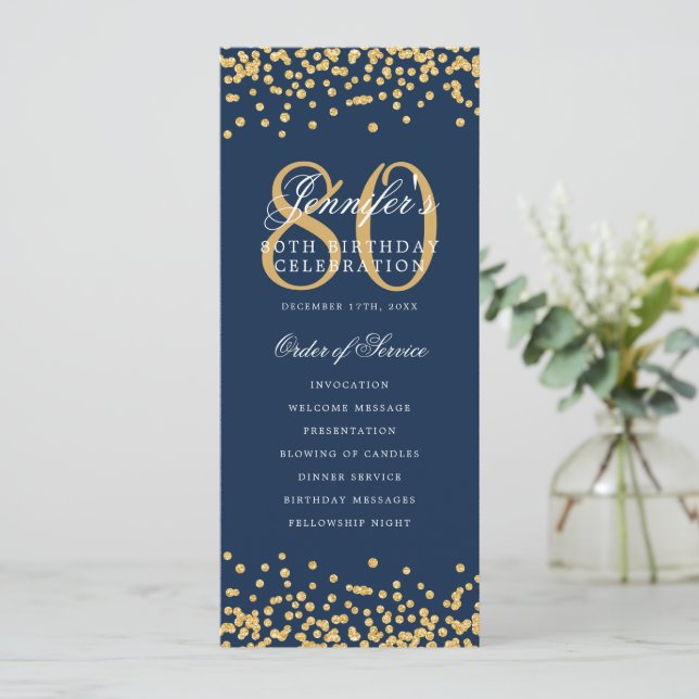 80e Anniversaire Menu du programme Merci Gold Navy (Debout devant)