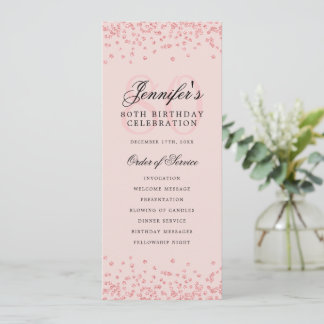80e Anniversaire Menu du programme Merci Rose Gold