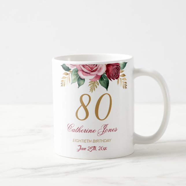 80e Anniversaire Mug pour grand-mère - Floral Nom  (Droite)