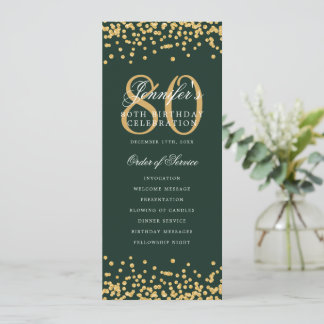 80e Anniversaire Programme Gold Confetti Menu Vert