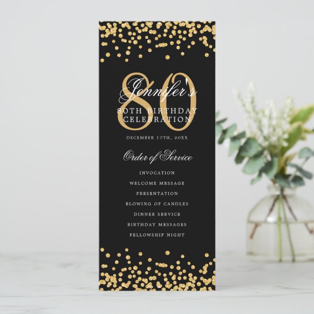 80e anniversaire Programme Menu Merci Gold Confett (Debout devant)