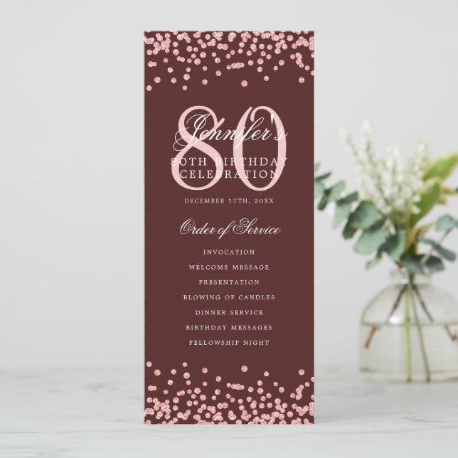 80e anniversaire Programme Rose Gold Confetti Bour (Debout devant)