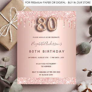 80e anniversaire rose invitation or