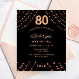 80e anniversaire rose noir invitation budget or