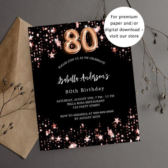 80e anniversaire rose noir invitation or (Créateur téléchargé)