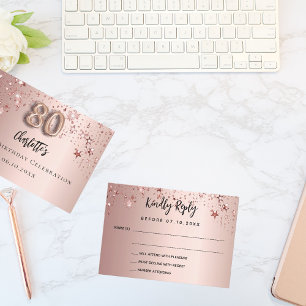 80e anniversaire rose or étoiles carte RSVP