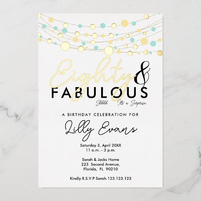 80e anniversaire surprise invitation élégante (Recto)