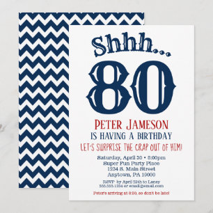80e Anniversaire Surprise Invitation Homme Marine