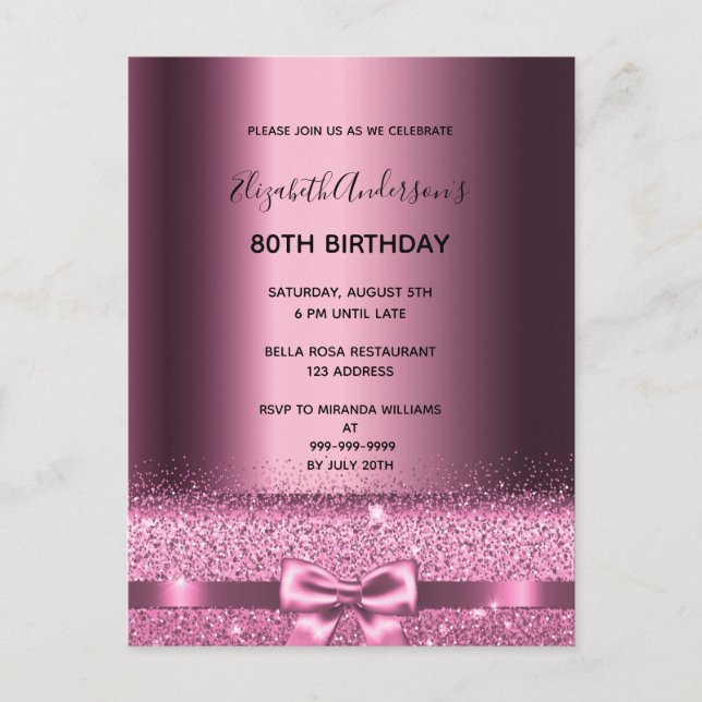 80e anniversaire violet bordeaux invitation (Devant)