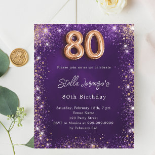 80e Anniversaire violet rose d'or invitation