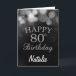 80e Carte Black and Silver Glitter<br><div class="desc">80th Birthday Black and Silver Glitter Card with personalized name For further customization,  please click the "Customize it" button and use our design tool to modify this template.</div>