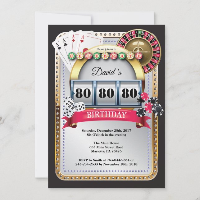80e Poker Playing Card Casino Invitation Anniversa (Devant)