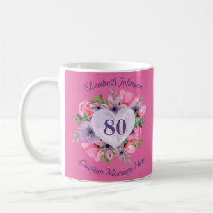 80ème Anniversaire de Mug Rose Floral pour femmes