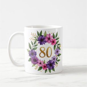 80ème Anniversaire Mug - Couronne florale avec num