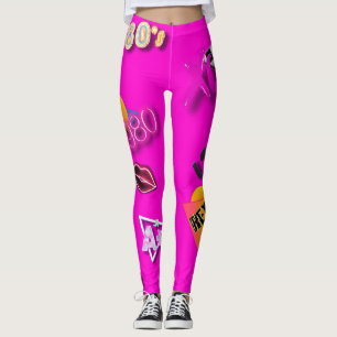 80s Collage Art Leggings Hot Rose