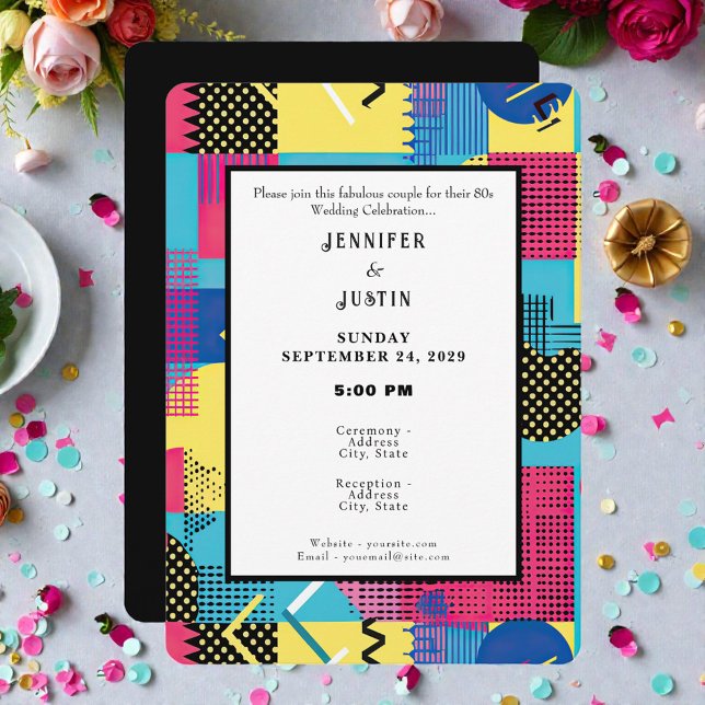 80s Graphics Retro Pattern Wedding Invitation (Créateur téléchargé)