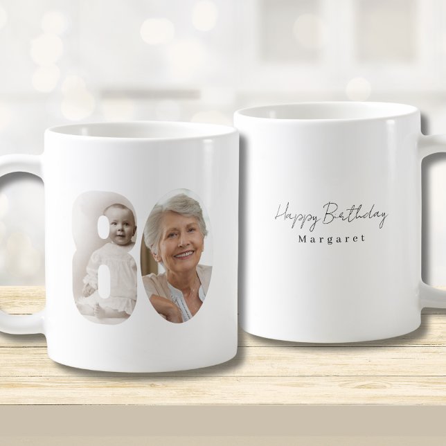 80th Birthday Custom Two Photo Coffee Mug (Créateur téléchargé)