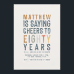 80th Classy coloré applaudit quatre-vingt ans anni<br><div class="desc">80th Classy coloré applaudit à quatre-vingt ans quatre-vingtième anniversaire carte d'invitation. Tons doux et doux. Partie d'une collection.</div>