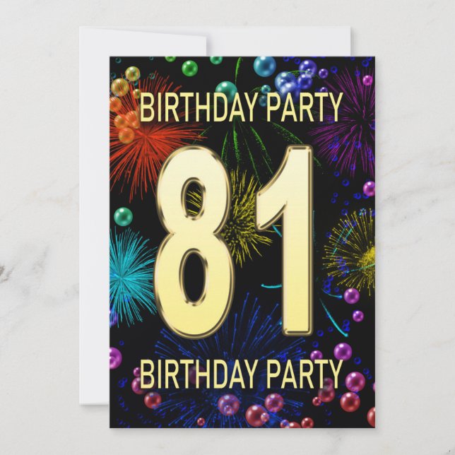 81e anniversaire Fête Invitation Fireworks Bulles (Devant)