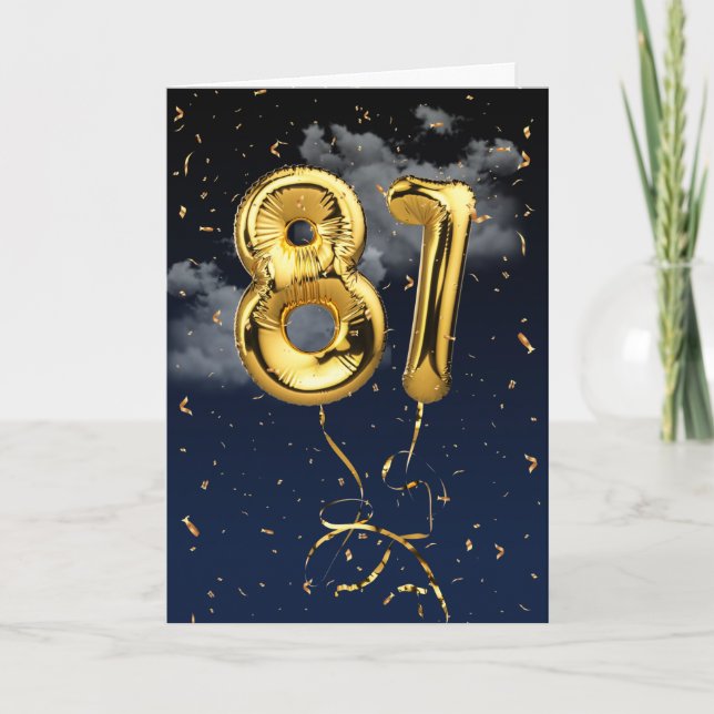 81e Anniversaire Gold Mylar Balloon et carte Confe (Devant)