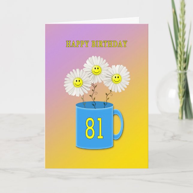 81e carte d'anniversaire avec fleurs joyeux et sou (Devant)