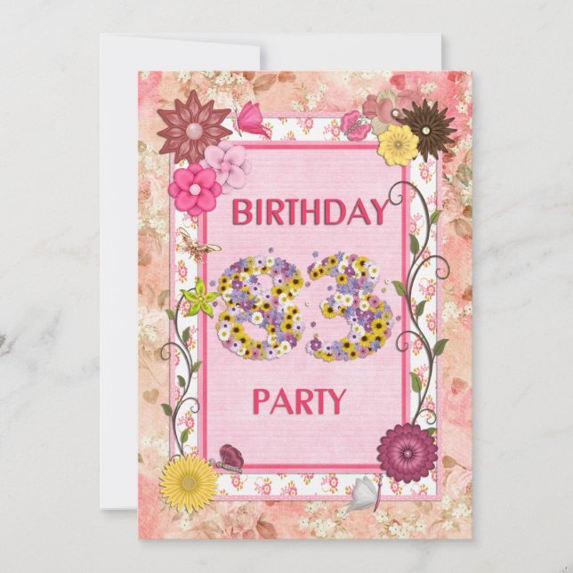 83e anniversaire invitation fête avec cadre fleuri (Devant)