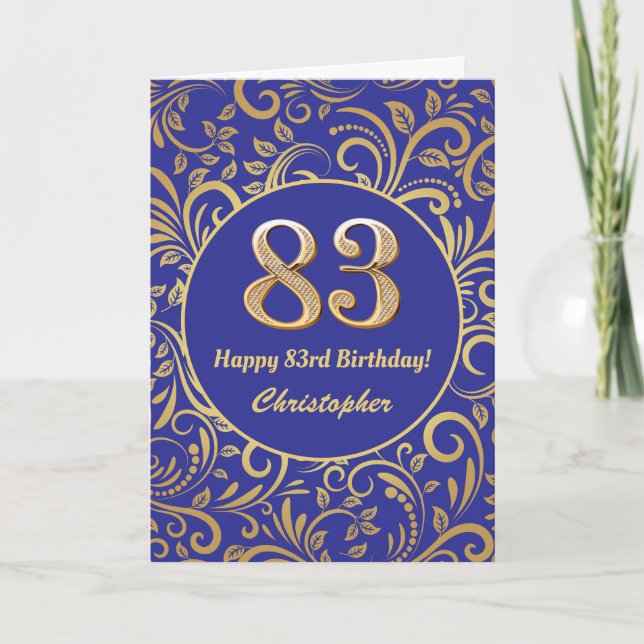 83e anniversaire Marine bleu et or modèle floral (Devant)