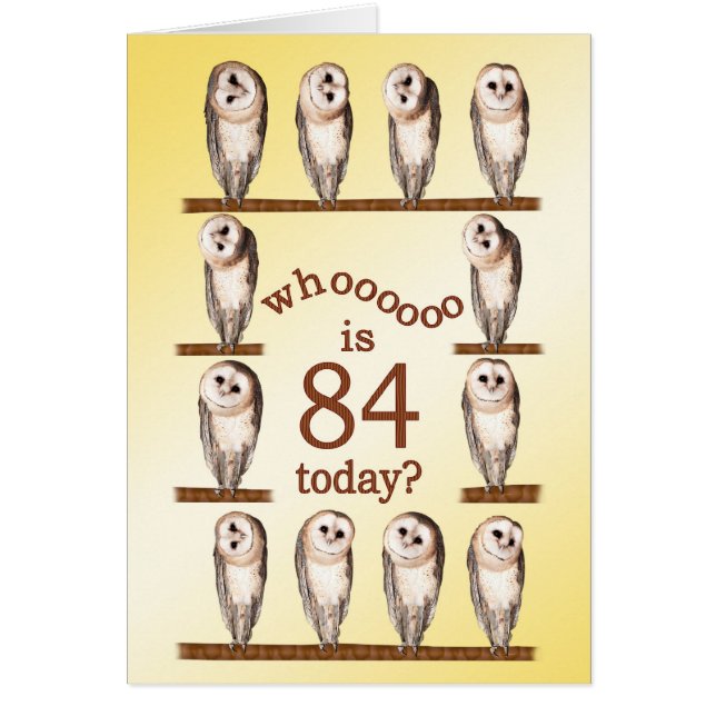 84e anniversaire, Curious owls card. (Devant)