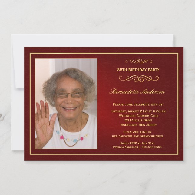 85e anniversaire Invitations - avec photo (Devant)
