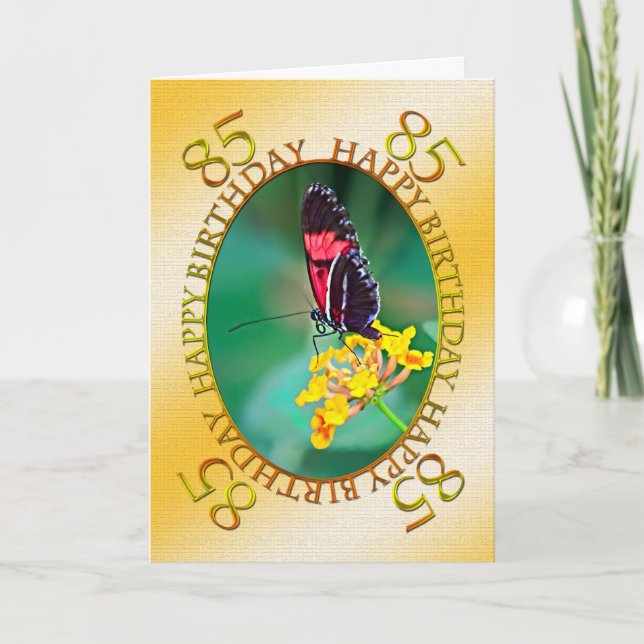 85th Carte d'anniversaire de papillon et de fleur (Devant)