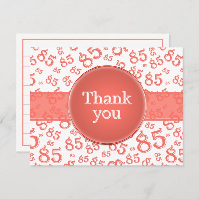 85th Thank You: Coral/White Number Pattern (Devant / Derrière)
